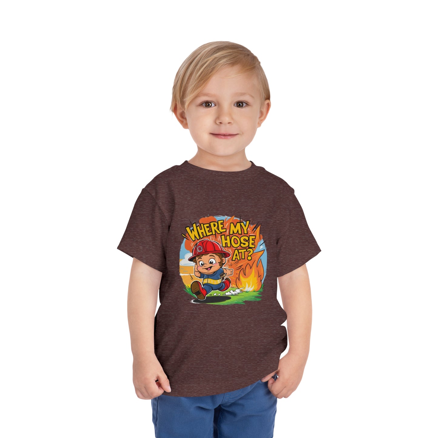 "FIRE FIGHTER - WHERE MY HOSE AT?" Toddler Short Sleeve Tee