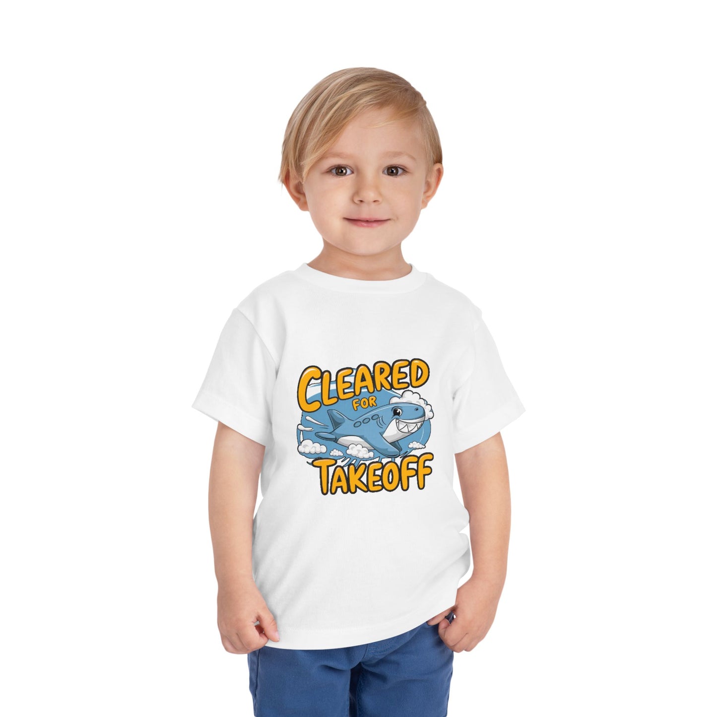 "CLEARED FOR TAKEOFF - SHARK" Toddler Short Sleeve Tee